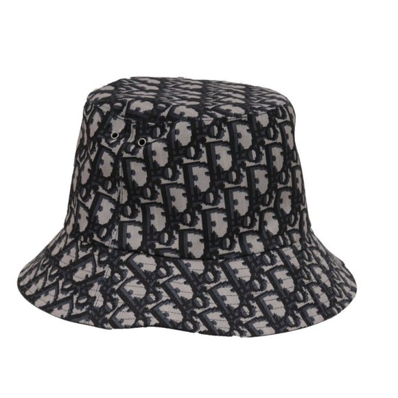 Dior Women Oblique Reversible Teddy-D Brim Bucket Hat Grey Blue Logo Cap Size 58